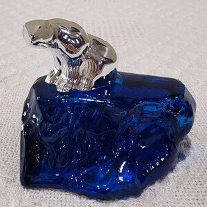 Vintage Avon ARCTIC KING POLAR BEAR Blue Glass Bottle Everest Scent Full Decor